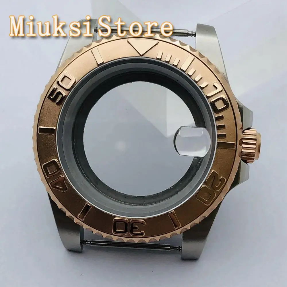 40mm sterile case rose gold bezel transparent glass back fit NH35 NH36 ETA2836 Miyota8205 8215 821A Mingzhu DG2813 3804 movement