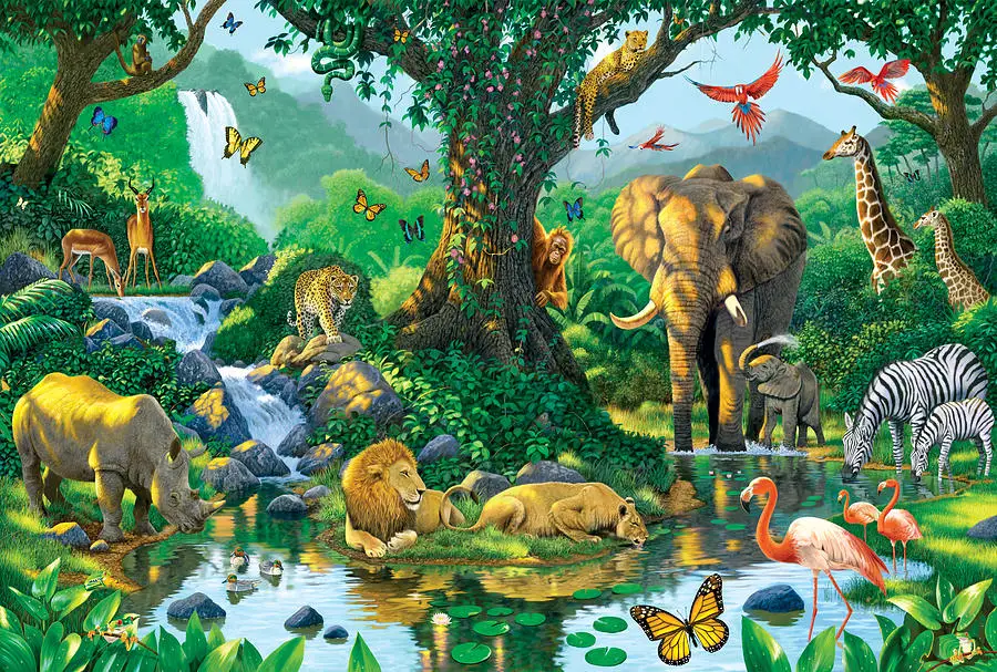 JMINE Div 5D African Safari Wildlife Zoo Elephant Lion Jungle Tree Full Diamond Painting kits art Animal 3D paint by diamonds