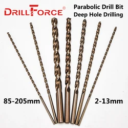 Drillforce 5PCS 2mm-13mm Cobalt Long Drill Bits HSSCO M35 Parobolic Deep Hole Drilling For Stainless Steel Alloy Steel Cast Iron
