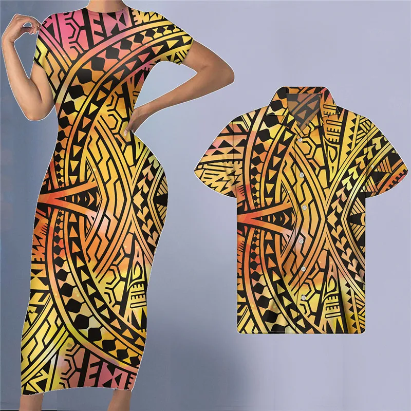 Noisydesigns Orange Polynesian Streifen Druck Frauen Kleid Sexy Bodycon Elegante Kleider Für Damen Strand Paare Dropshipping 2022