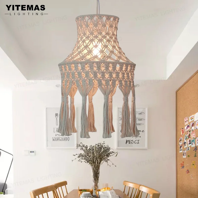 Pastoral style woven chandelier, creative cotton thread woven guest restaurant lamp, homestay chandelier personalized customizat