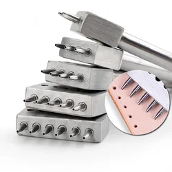 Round Hole Punching Tool Set Row DIY Leather Sewing Puncher 4/5/6/8mm Spacing Leathercraft Belt Hole Stitching 2/4/6 Teeth