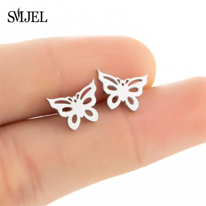 Fashion Butterfly Earrings Small Black Stainless Steel Jewelry for Women Lovely Smooth Butterfly Stud Earring Party Gifts brinco