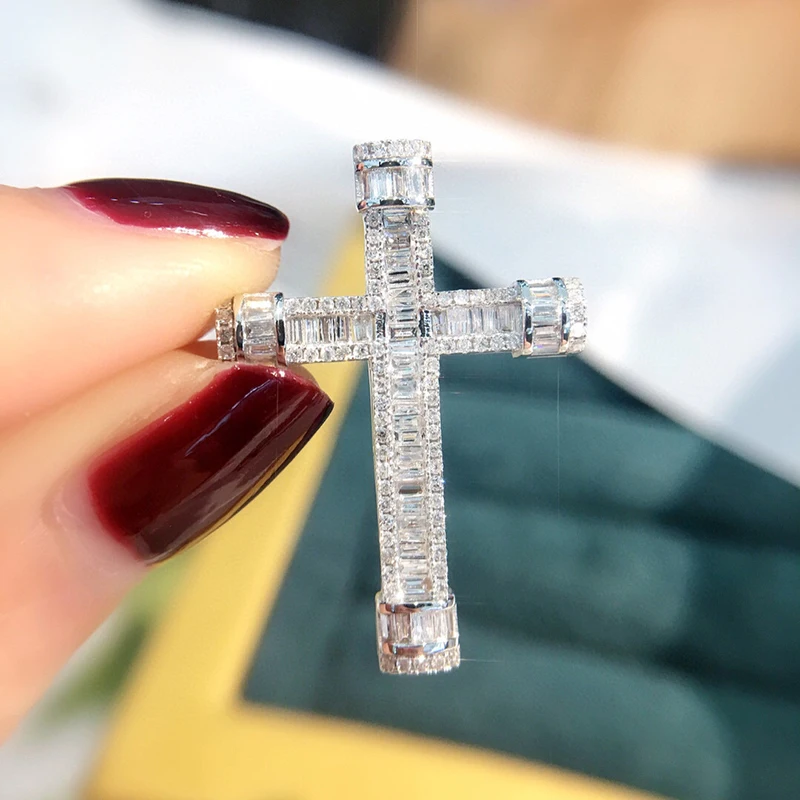 Aazuo Fine Jewelry 100% Real 18K White Gold Real Ladder side Diamonds 0.55ct Cross Pendent NO Chain gifted for Women Party Au750