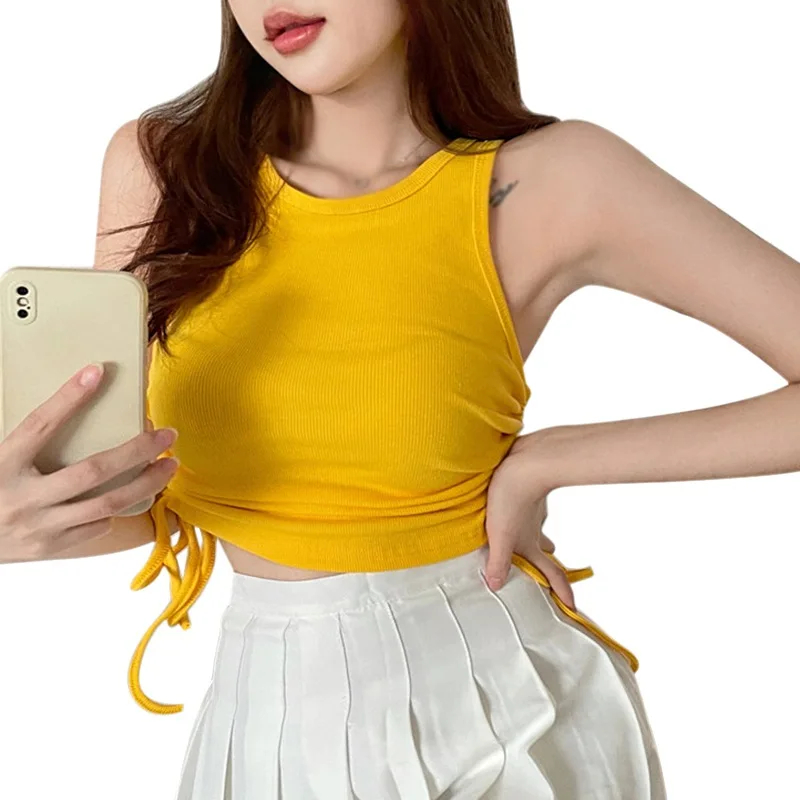 DAXIN Tied With Pleated Strap Vest Female Summer Temperament Short Paragraph Lumbar Slim Tank Top