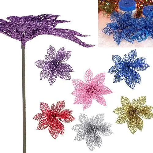 1Pcs 6inch Hollow Wedding Party Christmas Flowers Xmas Tree Decoration Poinsettia Festival Party Supplies Home Decorative Crafts