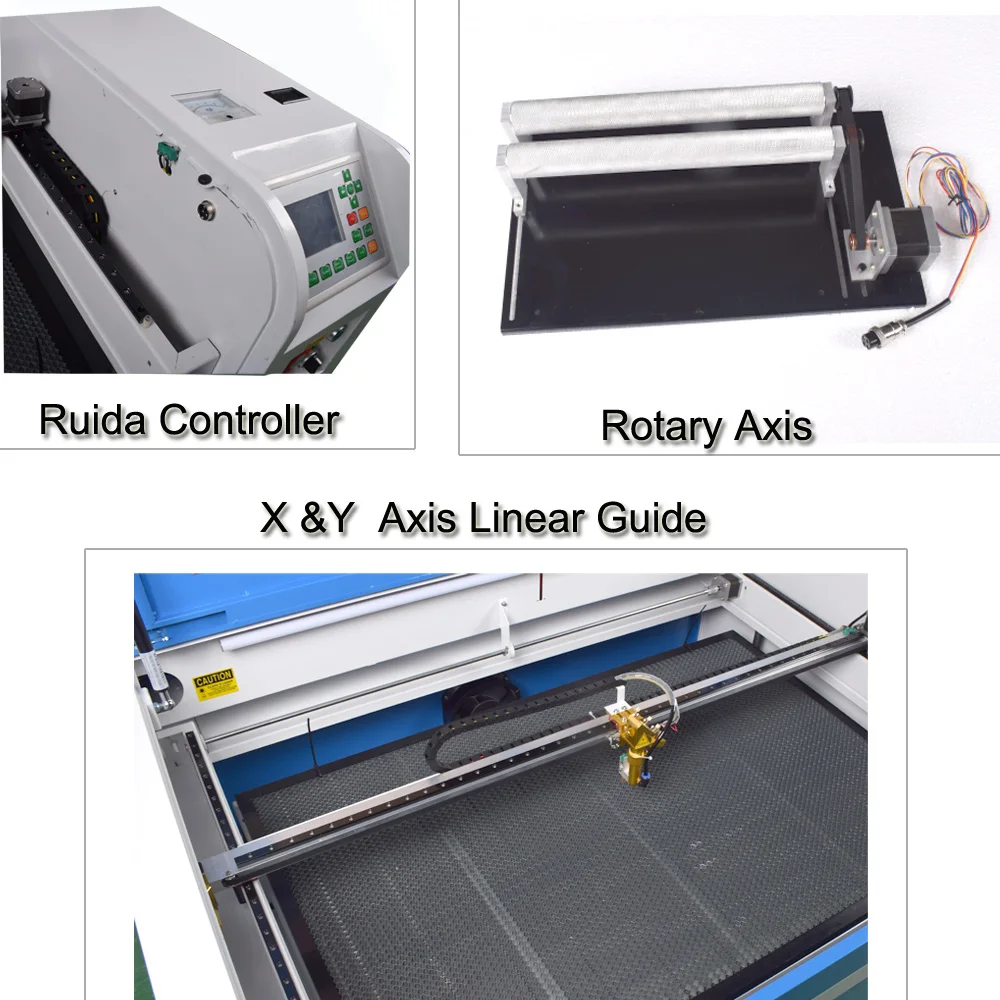 Máquina de grabado láser 2024 RECI W2 100W CO2 1060, Control DSP, RUIDA, 6445G, corte láser, Yaxis, paso a través de 2 plataformas