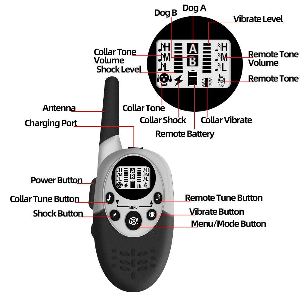 Dog Training Collar Remote Control 1000m Waterproof Rechargeable Bark Stopper 3 Mode Shock Vibration Sound Dogs Collar