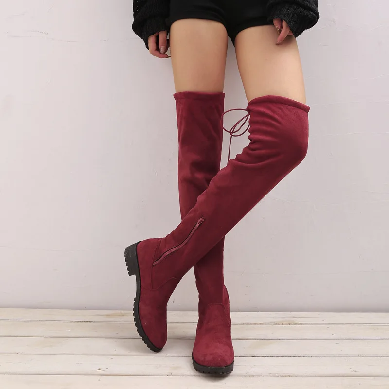 Fashion Women Boots Winter Over The Knee Heels Quality Suede Long Comfort Square Botines Mujer Thigh High Boots Women