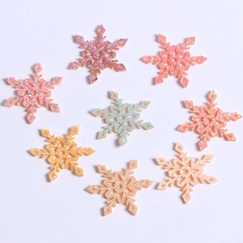 Glitter Christmas Snowflakes, Shiny Gold Color Powder Cloth Appliques, Wedding Patches Making, DIY Craft, 34mm, 36mm, 10Pcs