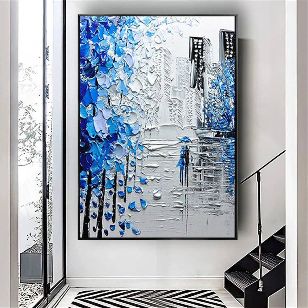 100% Hand-Painted Oil Painting Modern Knife Building Scenery Canvas Mural Street Landscape Wall Art Picture For Home Room Decor