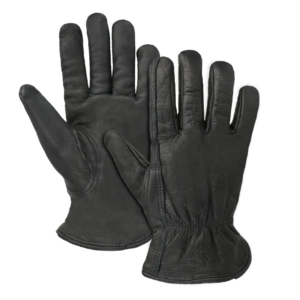 Guantes de trabajo negros de piel de vaca de grano, guantes de trabajo de seguridad para motocicleta para jardinería, hombres y mujeres