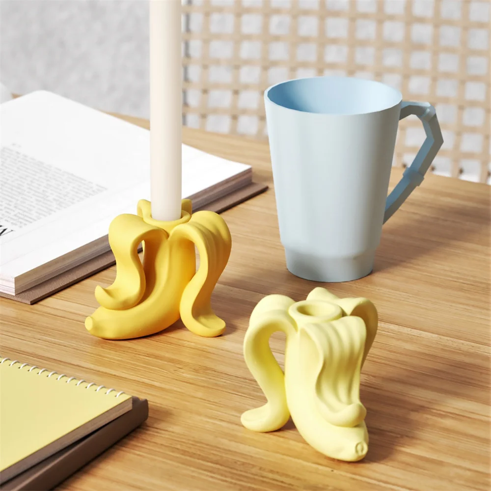 Unique Banana Shape Candle Holder Silicone Mold DIY Handmade Concrete Candlestick Mould Christmas Gift Decor Tool