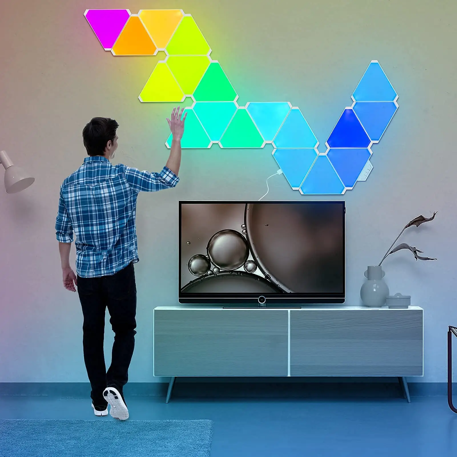 Rhythm Edition Smarter Kit, Triangle Lights RGB LED Wall Light DIY Magnetic Quantum Lamp Modular Remote Control Night Light