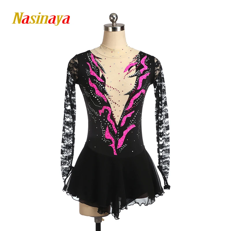 

Nasinaya Figure Skating Competition Women's Dress Children's Rhythmic Gymnastics Performance Costume V-neck Black Lace