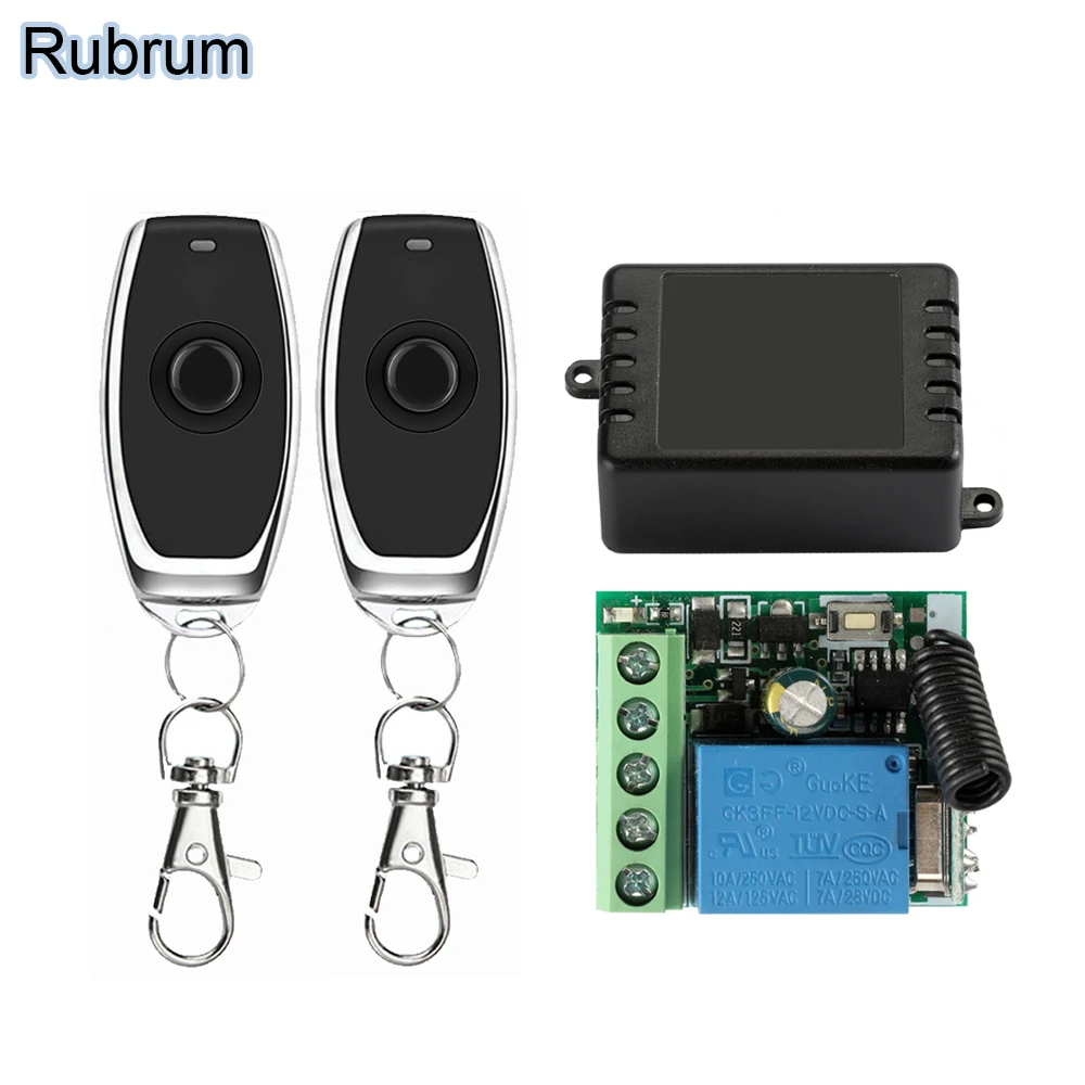 

Rubrum 433MHz DC 12V 1CH Universal Wireless Remote Control Relay Receiver Module RF Switch 1 Button Remote Control Gate Garage