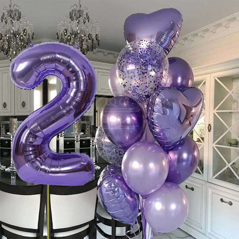 12pcs boy Girl Birthday Balloons 40inch Purple Number baloon 3rd Birthday Party Decoration Kids anniversaire 9/1/3 years old