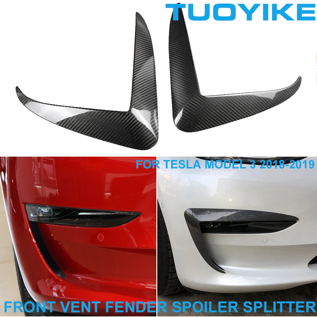 

2PCS Car Styling Real Dry Carbon Fiber Front Bumper Splitter Spoiler Lip Kit Air Knife Shape For Tesla Model3 Model 3 2018-2019