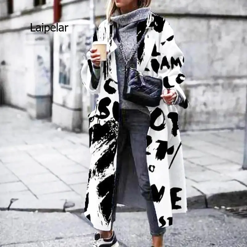 New Lapel Vintage Pattern Coat Jacket Winter Warmth Slim Long-sleeved Jacket 2021 Autumn Women Office Commuter All-match Coat