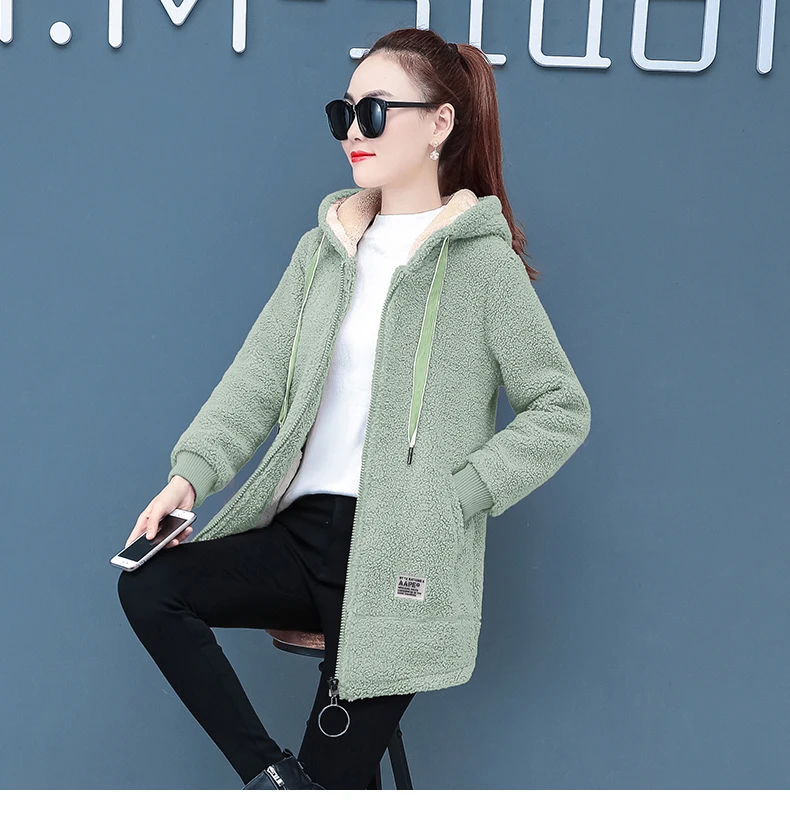 Fashion Hooded Trench Coat Female Autumn Winter Windbreaker Coat Cardigan Lamb wool coats Youth clothing for women Fleece jacket