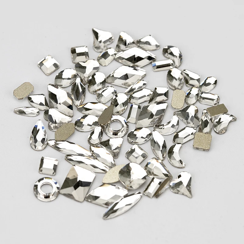 VDD Großhandel 500 Stück gemischte Formen Glas-Kristall-Nagelkunst-Flachrückseite-Strasssteine, Glitzer, zum Aufkleben, glänzende DIY-Dekoration – Detail 5