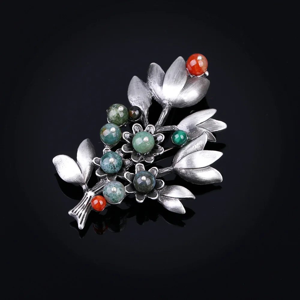 Vintage Brooches for Women Red White Green Beads Leaves Tree Flower Corsage Pin Simulated Pearl Jewelry Lapel Brooches Pins