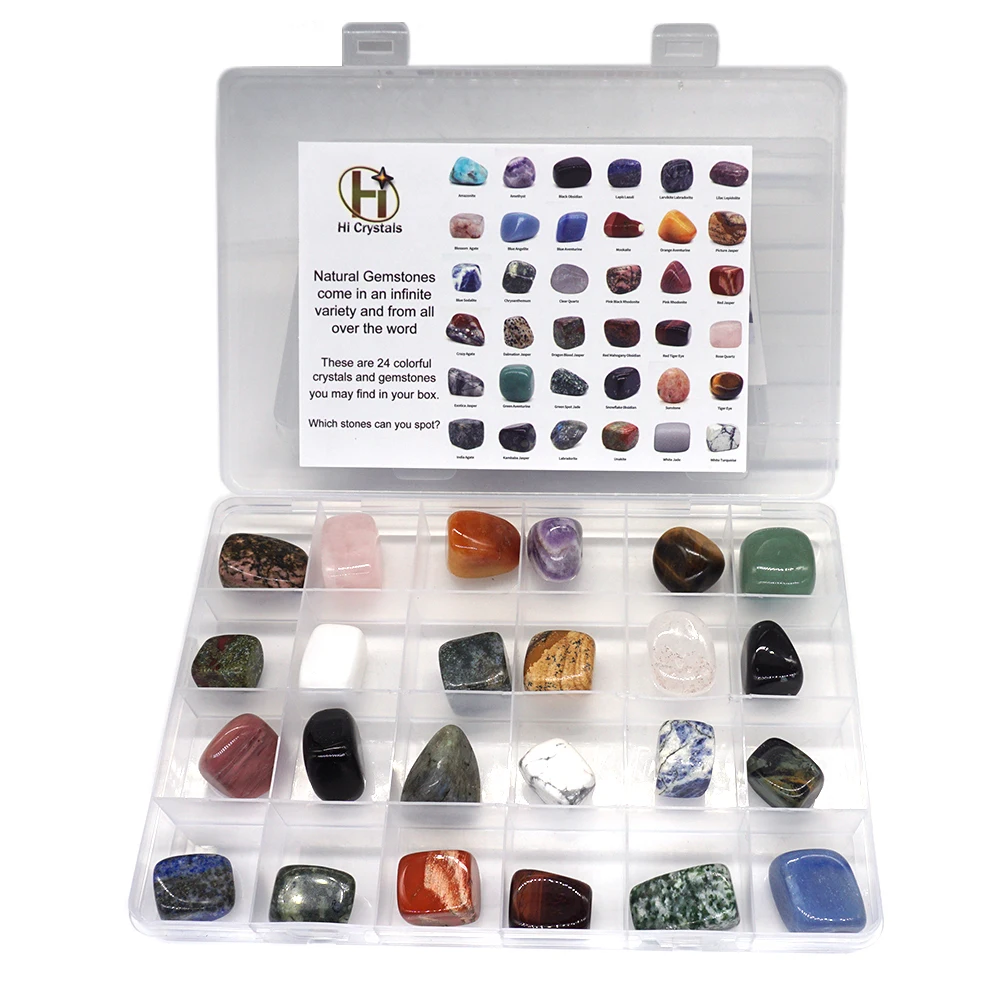 24 PCS/Set  Natural Healing Crystals Mineral Specimens Irregular Tumbled Stones Rock Collection Box for Kids Research Teaching