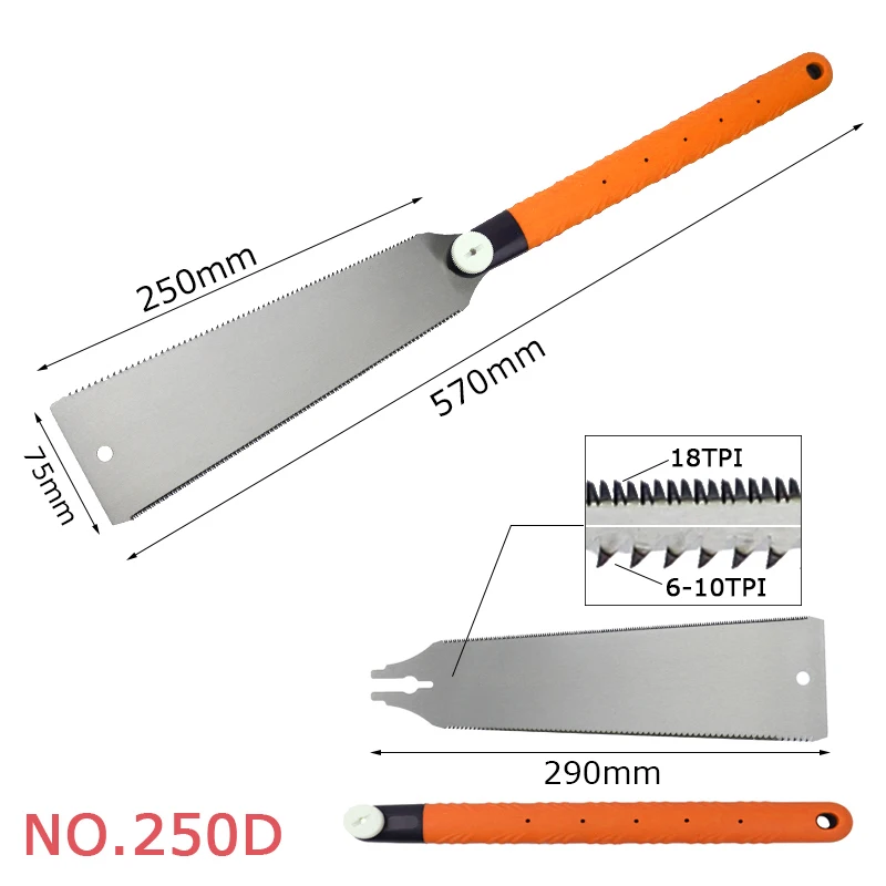 250mm Wood Saw Ryoba 3-edge Teeth Japanese Hand Saw SK5 Replaceable Blade Pull Tenon Saw Woodworking Cutting Tools