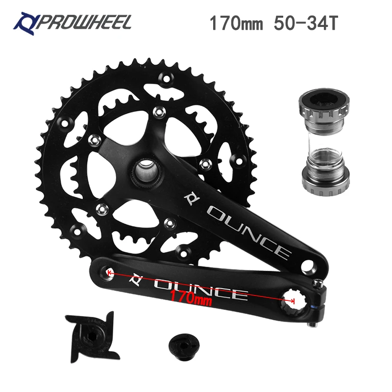 PROWHEEL Road Bike Hollow Double Sprockets Crankset 50T-34T 53T-39T 170mm Crank 110/130 BCD Bottom Bracket Road Bicycle Parts