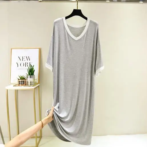 Modal short-sleeved nightdress loose dress female spring summer casual long nightgowns women cotton night shirt new sleepwear