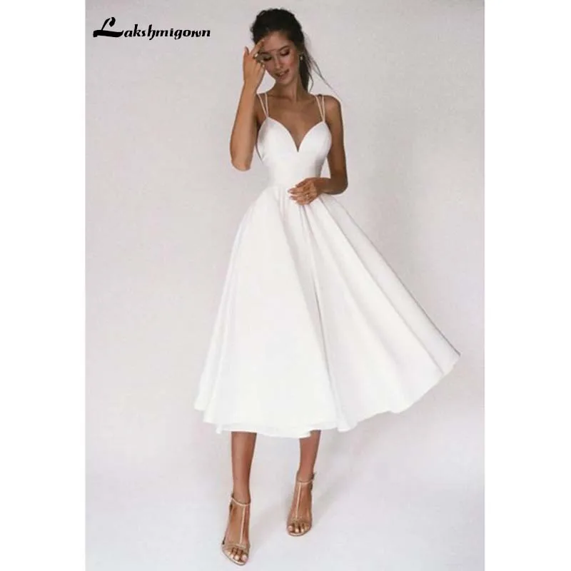 Robe de Mariée Courte en Satin Doux à Bretelles Spaghetti Ligne A, Vêtement Éducatif de ixde Mariage pour Patients