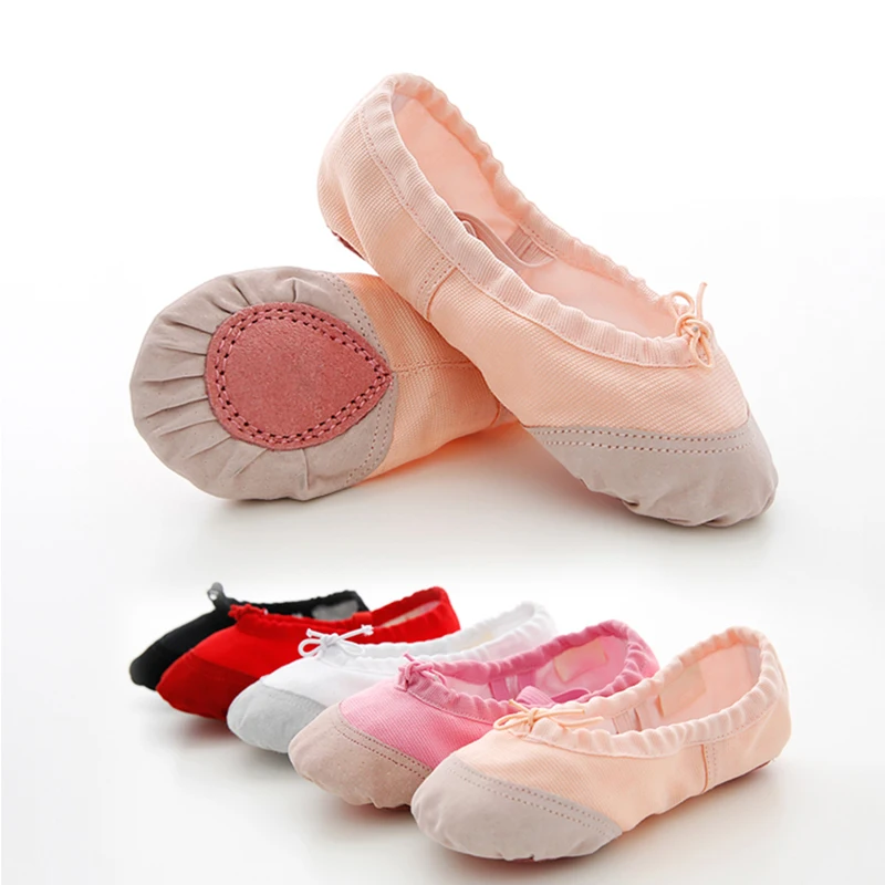 Scarpe da ballo per ragazze con morbida tela e testa in pelle, pantofola da ballo, scarpe da balletto di buona qualità, ballerine, scarpe da punta per bambini
