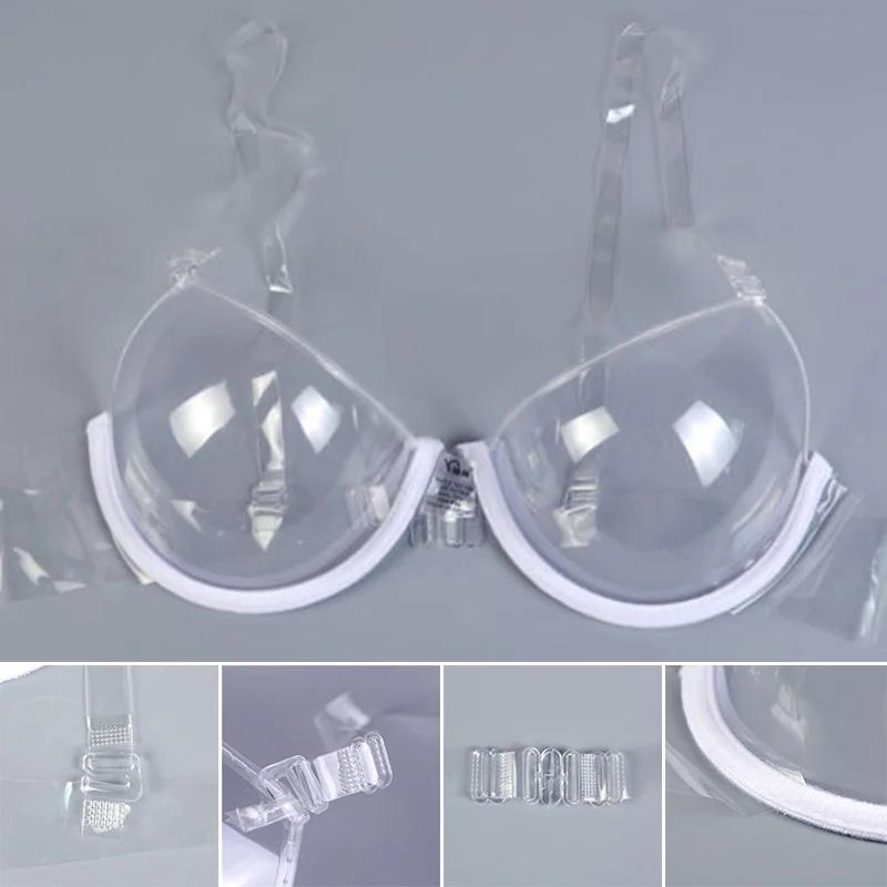 Women Sexy Transparent Clear Push Up Bra Strap Invisible Bra Underwire TPU 1 Pair Summer Bras Bralette