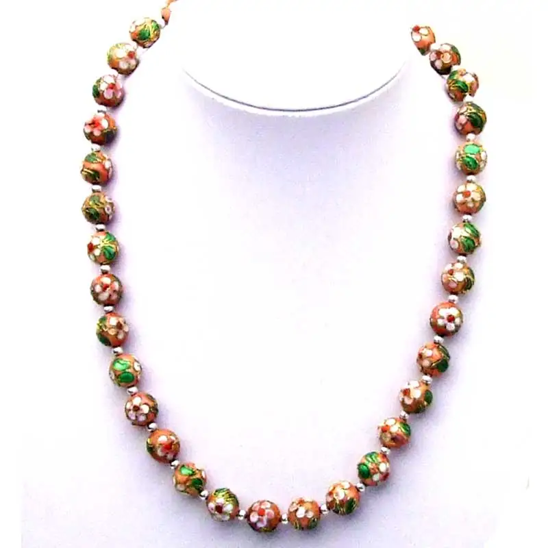 Qingmos 12mm Round Pink Cloisonne Necklace for Women with China Feature Cloisonne Beads 20