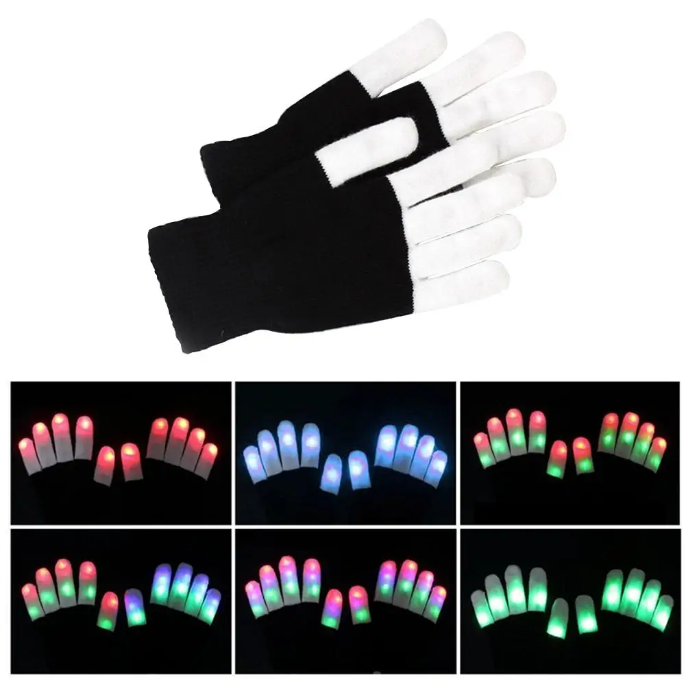 1Pc Black And White Gloves LED Night Glowing Gloves Glitter Gloves Entertainment Promotional Glowing Gloves