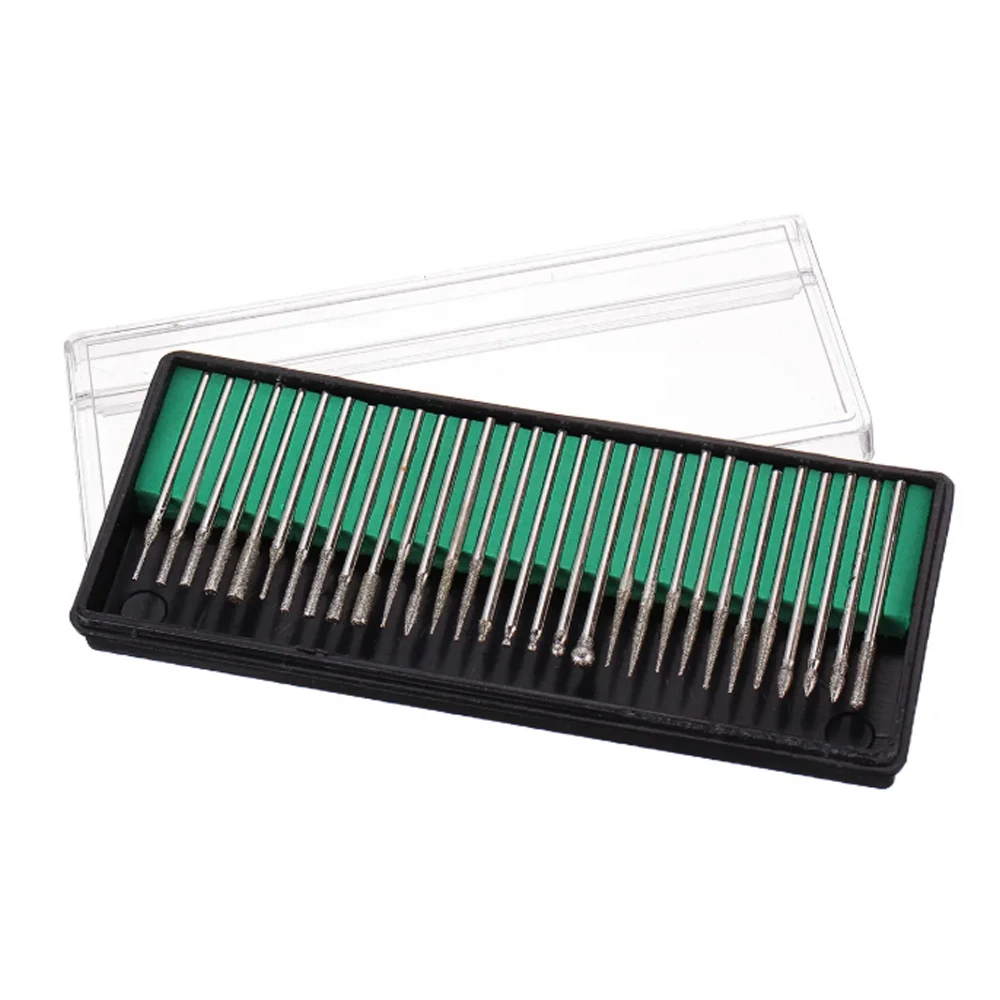 30 Pcs 3mm gambo rettifica punte da trapano testa di taglio Set diamante Dremel intaglio rotante strumento di lucidatura sfera conica testa di macinazione