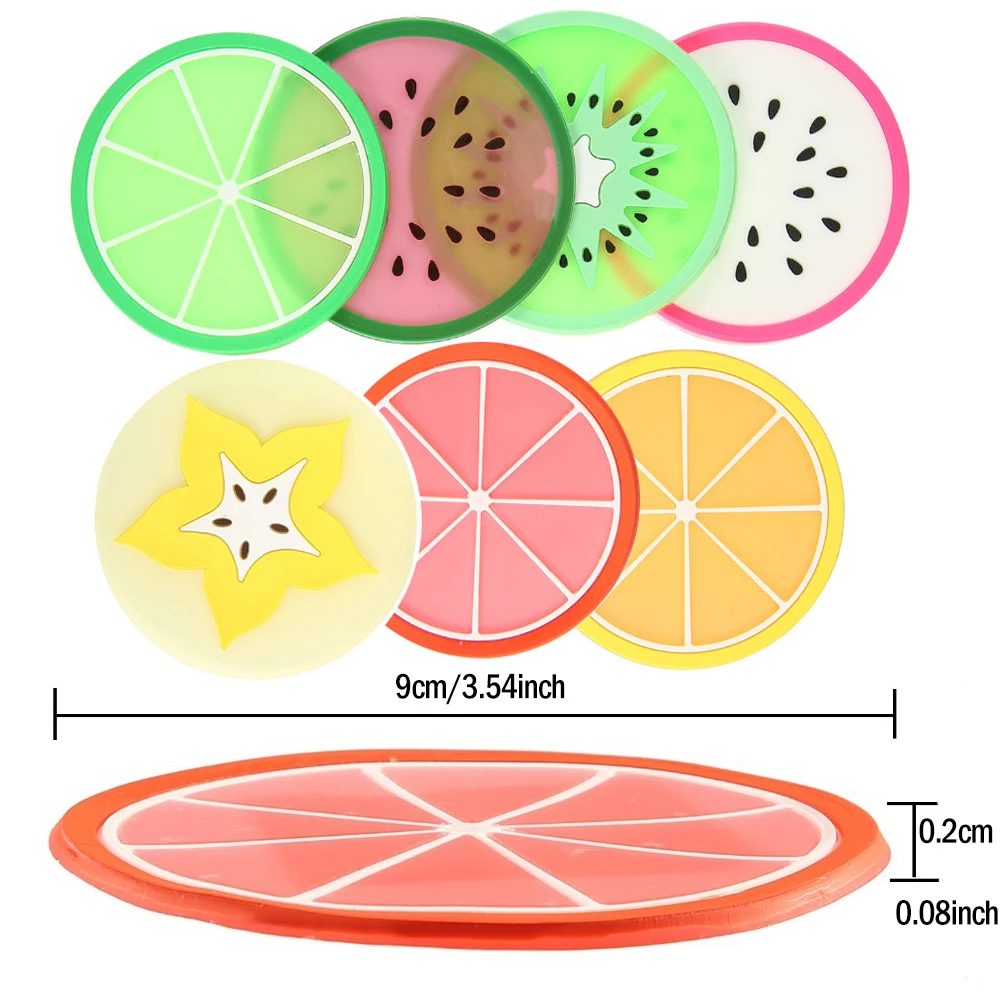 7 PCS Fruit Shape Silicone Cup Pad Slip Insulation Pad Cup Mat Holder Orange/Watermelon/Carambola/Dragon Fruit Wholesale store