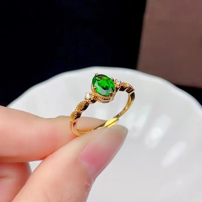 Kjjeaxcmy Fijne Sieraden 925 Sterling Zilver Ingelegd Natuurlijke Diopside Vrouwen Klassieke Mooie Ovale Verstelbare Gem Ring Ondersteuning Detecti