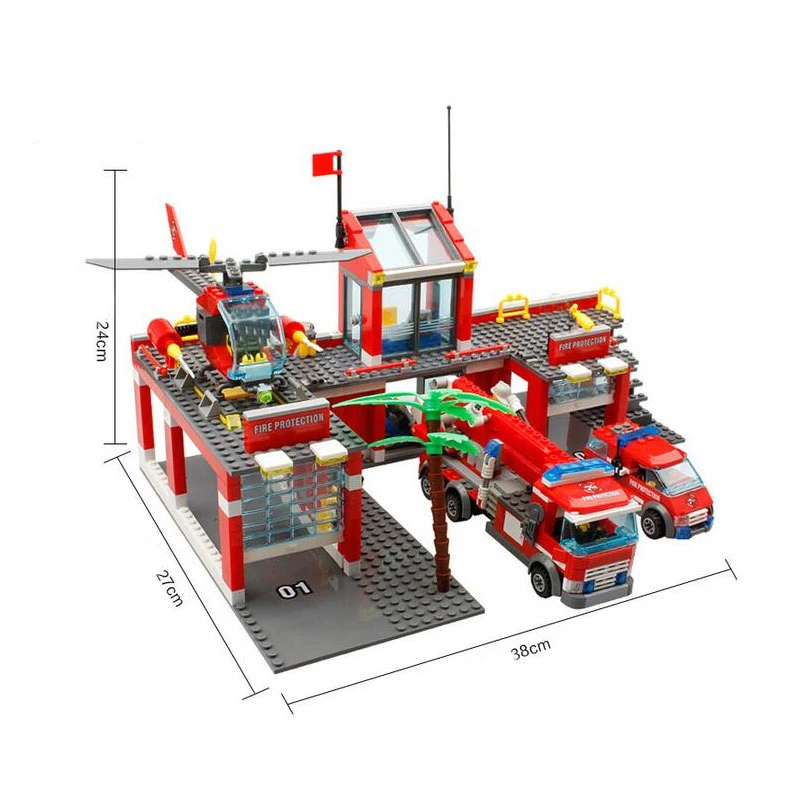 Qwz cidade fogo estação blocos de construção define fogo motor caminhão lutador iluminar tijolos brinquedos playmobil para crianças presentes