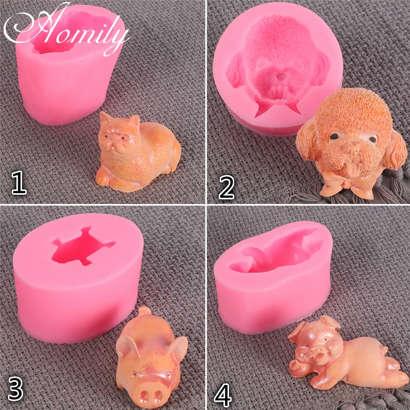 Aomily 3D Animal Cat Dog Pig Cake Mold Cake Decoration Baking Pastry Chocolate Candy Jelly Cake Mould Kitchen Silicone Mold