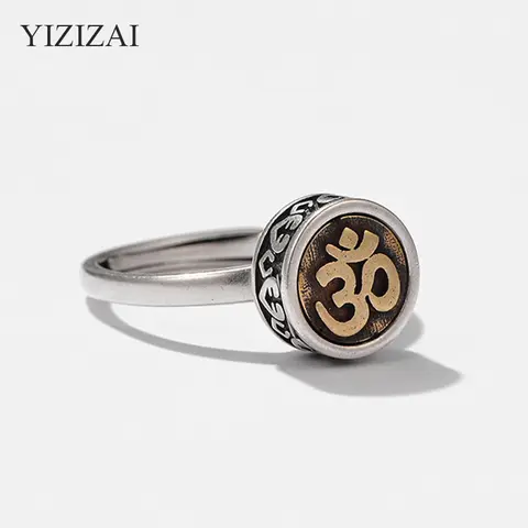 YIZIZAI Vintage Tibetan OM Ring for Women Men Prayer Wheel Buddhist Mantra 7 Chakras Rings Yoga Meditation Luck Jewellry Gifts