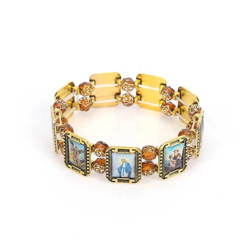 Catholic alloy rectangular Catholic holy bracelets, random Catholic pictures, religious ornaments