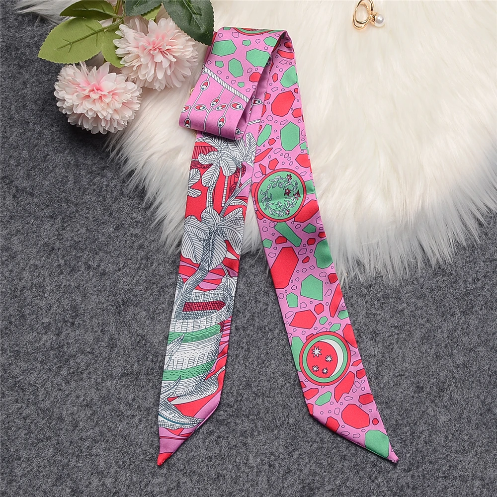 New Luxury Female Knight Owl Brand Scarf Design Women 100% Silk Scarf Fashion Headwear Skinny Bag Hair Scarves Neckerchief