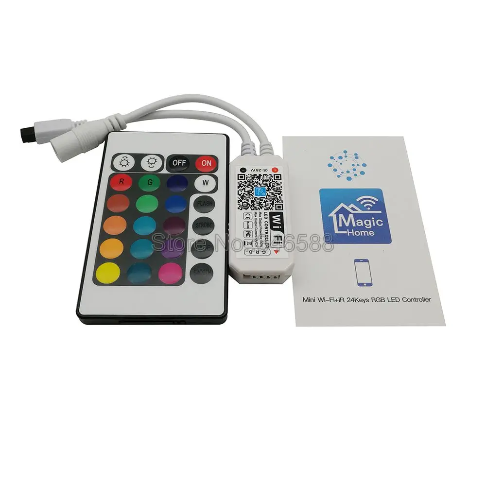 Magic Home Mini WiFi RGB LED Controller with 24Key IR Remote DC5V 12V 24V Support Phone APP Control & Alexa Google Voice Control