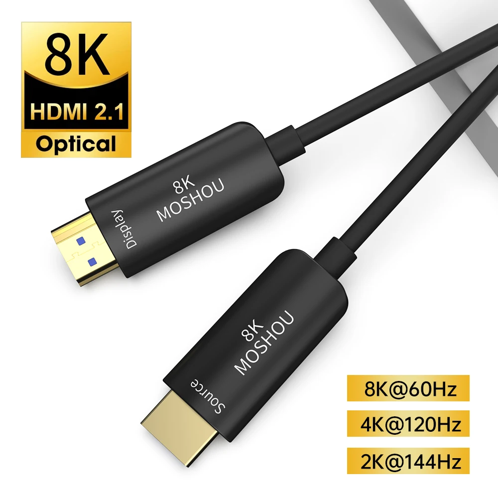 MOSHOU HDMI 2.1 kabel światłowodowy 8K @ 60Hz 4K @ 120Hz 48 gb/s HDR łuku HDCP 2.2 do wzmacniacza telewizor z dostępem do kanałów PS4 PS5 Xbox