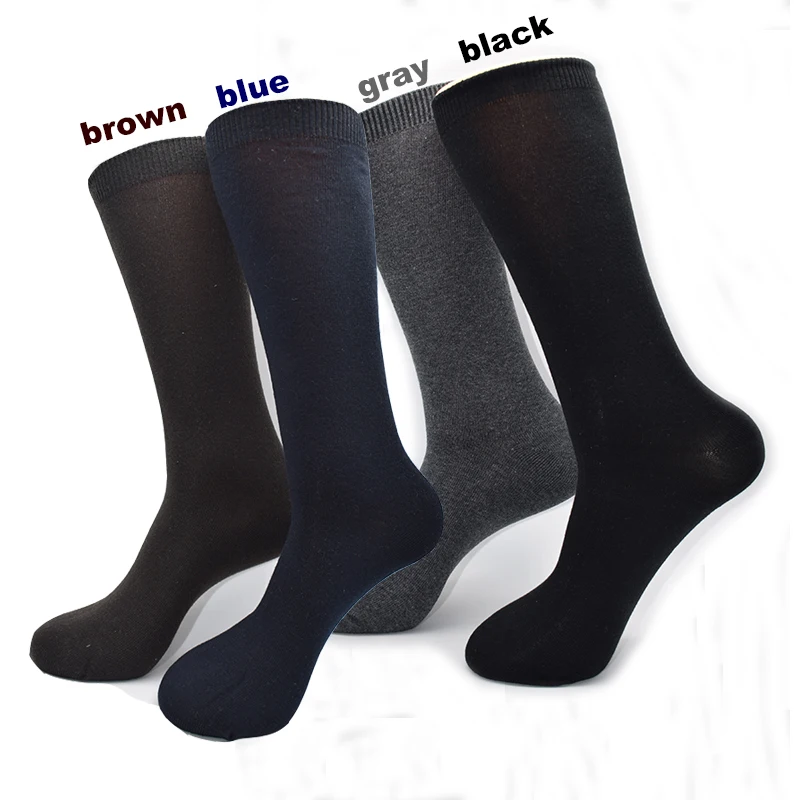 

Fcare 8PCS=4 pairs black, blue, gray, brown 40-46 plus big size warm acrylic cotton mid calf men dress business socks calcetines