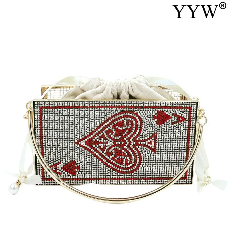 

Fashion 2021 Poker Shape Women Handbag Rhinestone Clutch Bag Exquisite For Women Ladies Wedding Party Mini Wallet shoulder bag