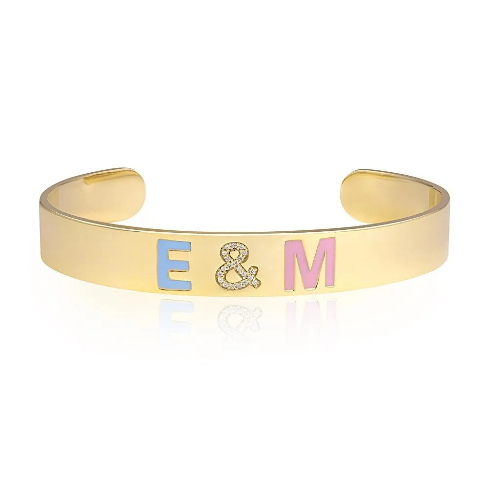 DUOYING Custom Enamel Name Bangles Personlized Enamel Letters Engraving Copper Gold Plated Bracelets For Girl's Jewelry Gift