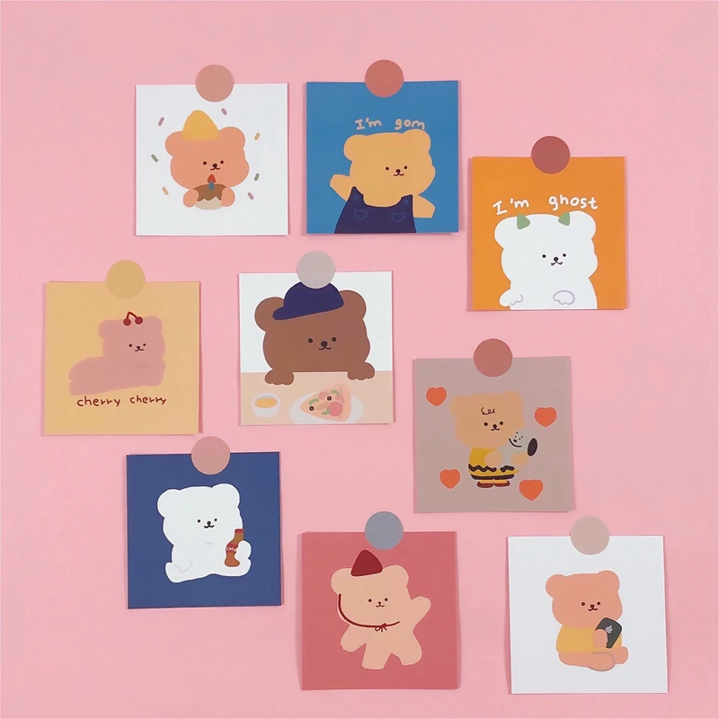 Tarjetas de oso caramelo para decoración de pared, tarjetas Kawaii de dibujos animados, no pegajosas, hechas a mano, papelería, regalo