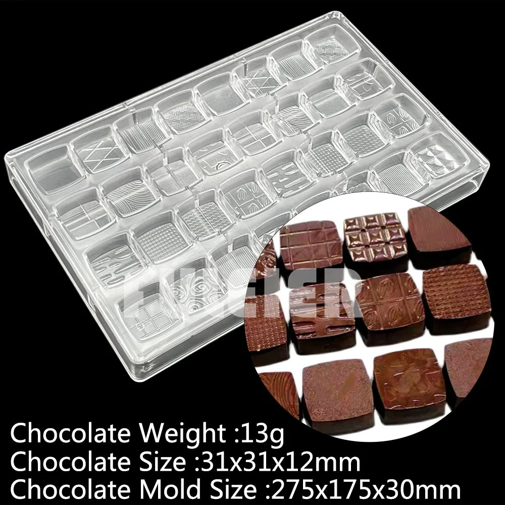 32 Holes 16 Style Square Shapes Polycarbonate Chocolate Mold  Baking Chocolate Sweets BonBon Cake Candy Mold Confectionery Tool